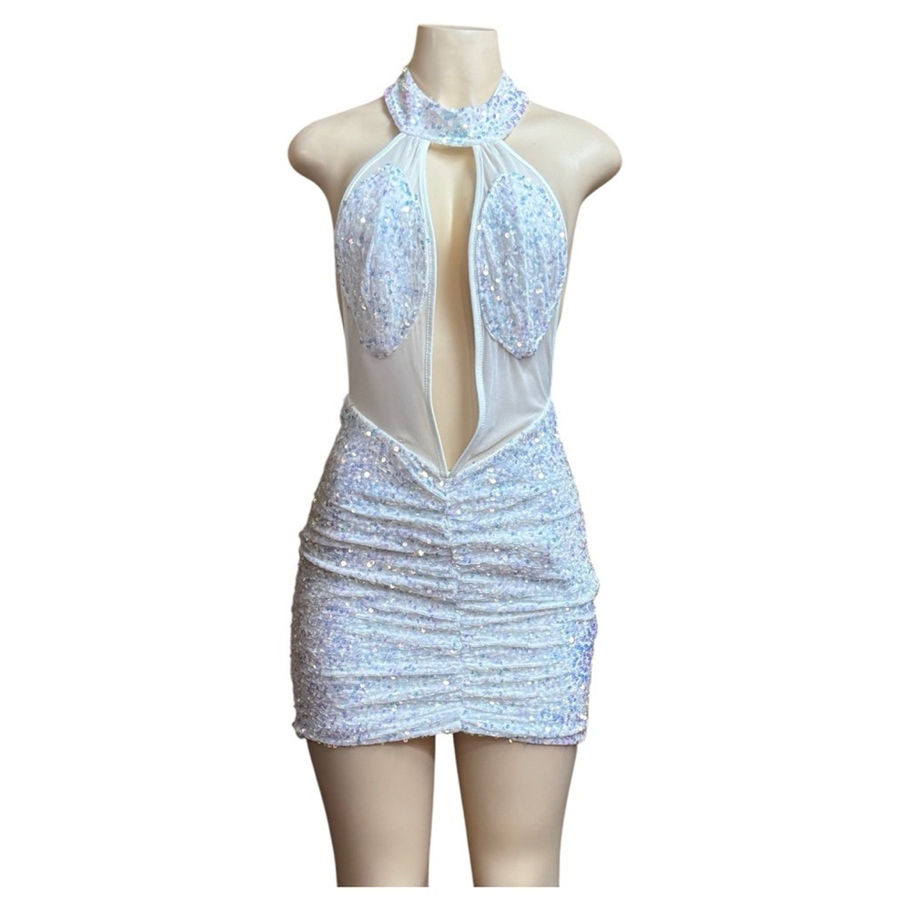 XOO KOOL . White Sequin Backless Mini Dress - Picture 2 of 3